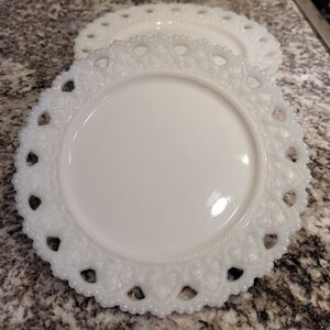 Opaline Milk Glass Plate Reticulated Dish with Hearts, Set of 4 💝